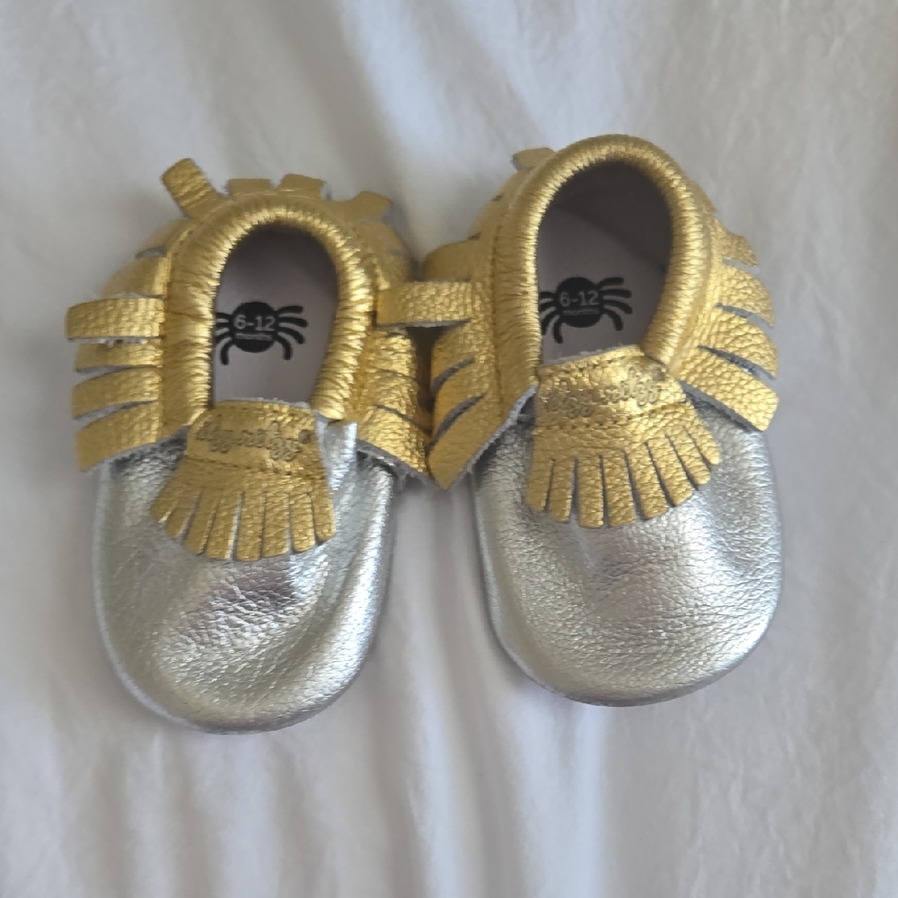 Itzy Ritzy Gold and Silver Kids Moccasins